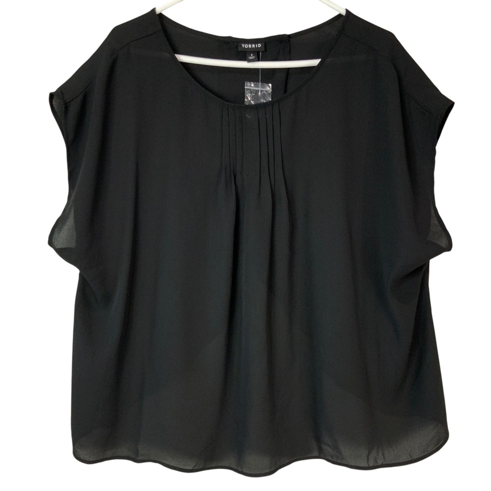 Torrid Georgette Dolman Sleeveless Crop Top Pleated Black Scoop Neck 1X 14-16